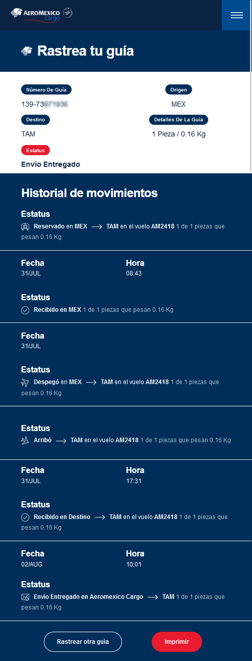 rastreo aeromexico cargo